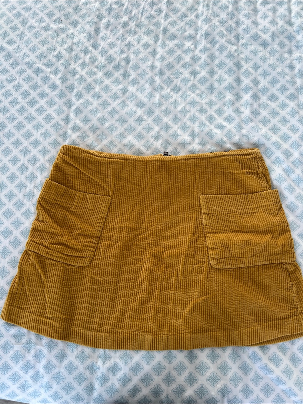 Frank & Oak Mustard Corduroy Mini Skirt with Front Pockets